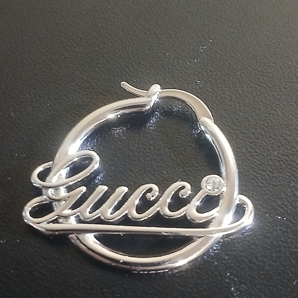 Gucci Silver Cursive Logo Hoop Earrings - Picture 4 of 8